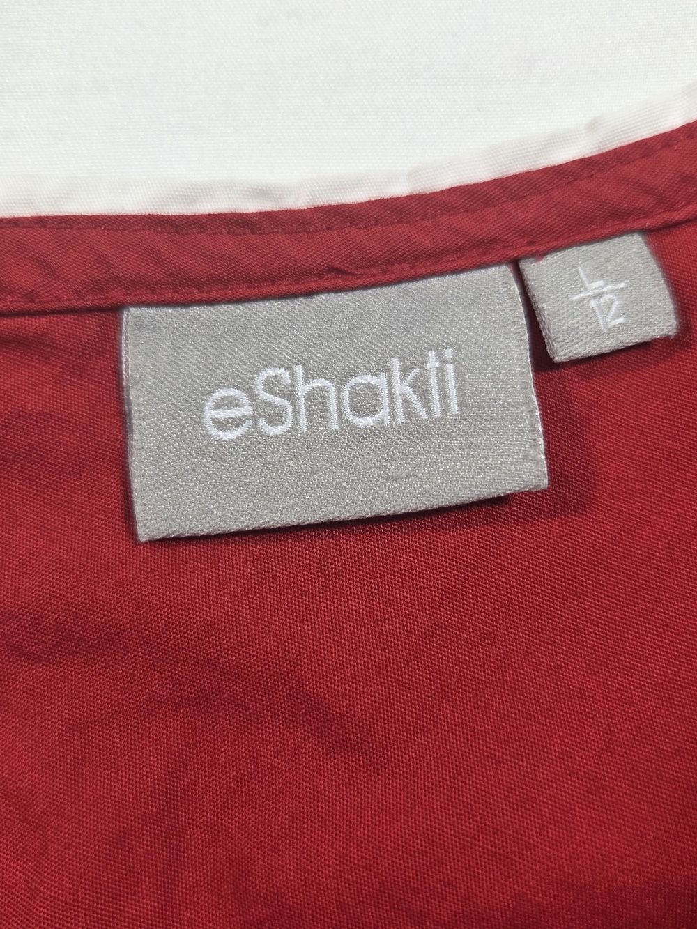 eshakti Red Cap-Sleeve Fit-and-Flare Midi Dress White Piping Tailored Look Party - Picture 7 of 16